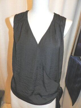 Rachel Zoe Black Sleeveless Wrap Tie Waist Blouse Top Medium